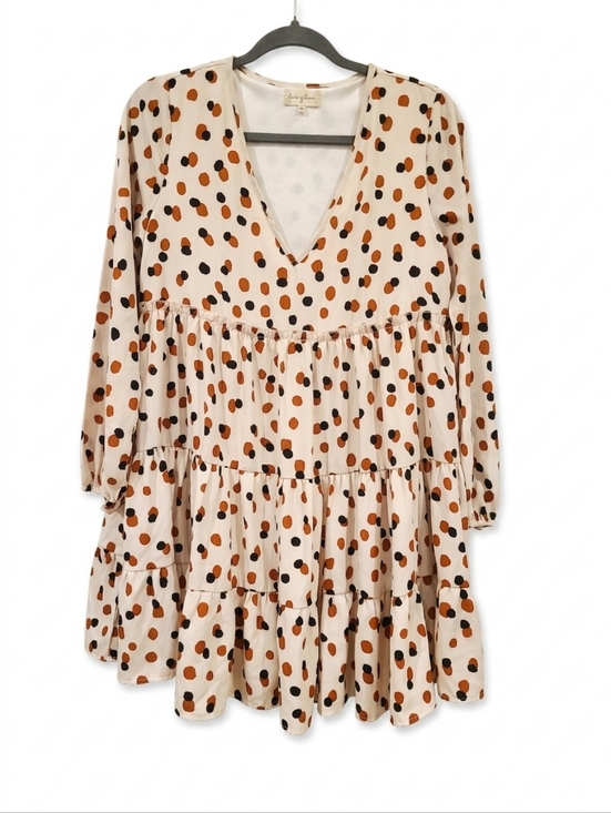 Altar'd State Dresses & Skirts - Altar'd State Brown And Black Polka Dot Oversized Tiered Ruffle Hem Mini Dress